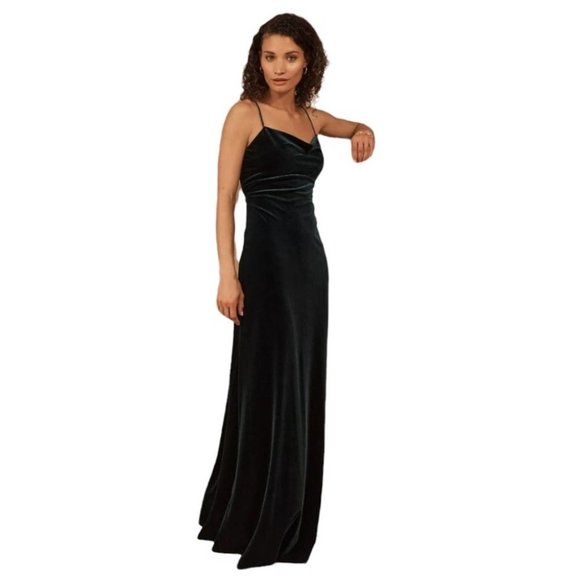 NWT Jenny Yoo Sammi Velvet Dress in Emerald Green Anthropologie Gown Size: 12 - Picture 1 of 13